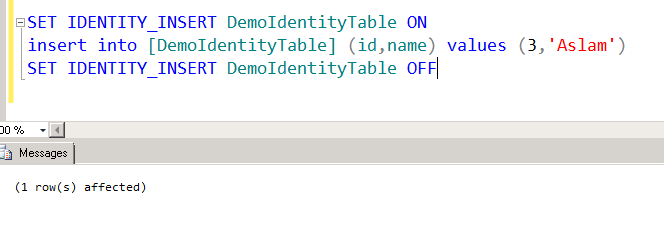 identity_insert is set to on in sql server