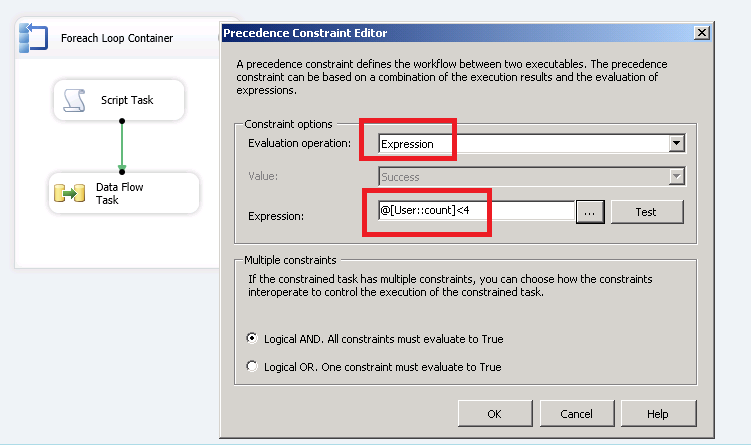 setting up precedence constraint ssis 